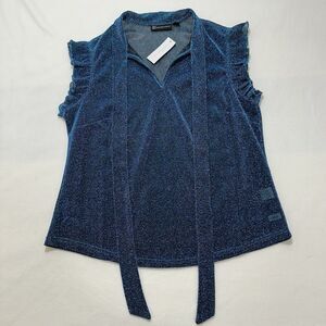 New York & Company Women's Large Sparkle Glitter Flashy Top Blue Blouse NY&C